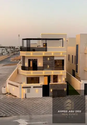 A modern, luxury villa ready for immediate handover, boasting a prime location in Al Helio (corner plot facing two streets with a large setback) and s