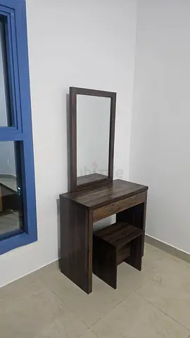 Modern Dark Walnut Vanity Dressing Table with Mirror & Stool
