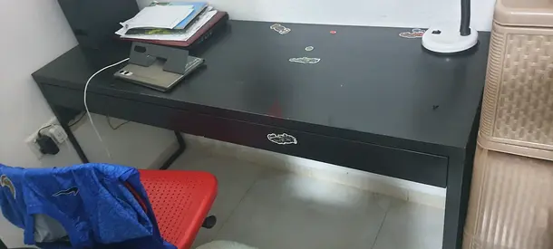 Simple black study desk with double drawer — good condition