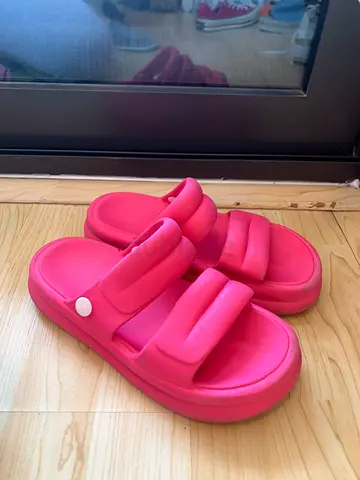 Pink cushioned slide sandals - lightly used, comfortable