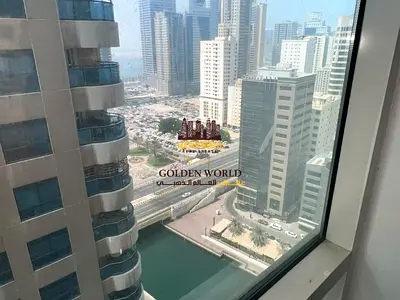 For Rent in Al Majaz 3, first-row Al Qasba: 2BR + Hall, 1 master bedroom, storage room in the kitch