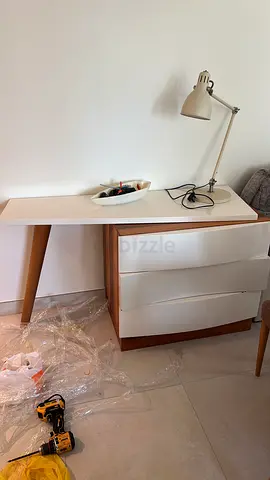 White and Wood Desk with Drawers - Good Condition