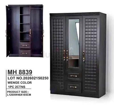 MDF 3-Door Wardrobe with Mirror and Drawers - 120x46x185cm