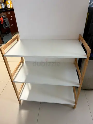 Wood and white 3-tier open shelving unit / storage unit or bookcase - excellent condition