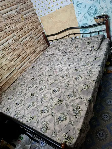 Metal double bed frame with mattress - good condition