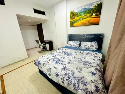 Fully furnished master bedroom with attached bathroom near metro