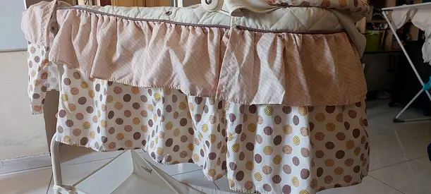 Baby Bassinet / Cradle in Beige Polka Dot - Good Condition
