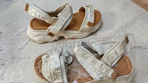 Beige platform sandals, lightly used, comfortable summer wear