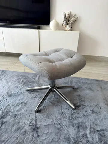 Grey Tufted Swivel Stool with Chrome Base - Good Condition