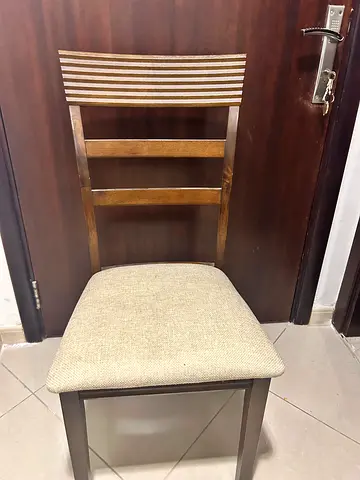 Solid wood dining chair with beige upholstered seat - set available come with 2 free pillows