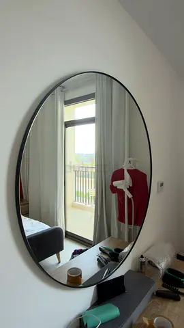 Round Wall Mirror with Thin Black Frame - 110cm (perfect Condition)
