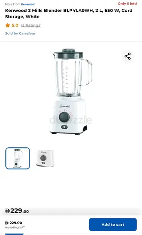Kenwood 2 Mills Blender BLP41.A0WH, 2L, 650W - White (Mint Condition)