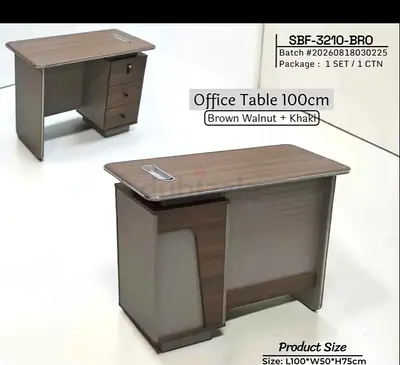 Office Study Table 100cm Brown Walnut with 3-Drawer Storage
