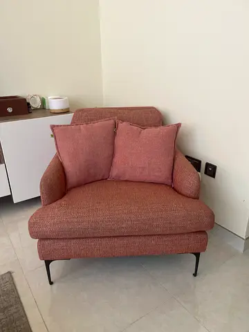 Single Salmon upholstered accent chair with cushions - Good Condition