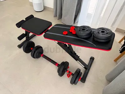 Adjustable weight bench with adjustable dumbbells and plates barbell bench press fitness workout gym