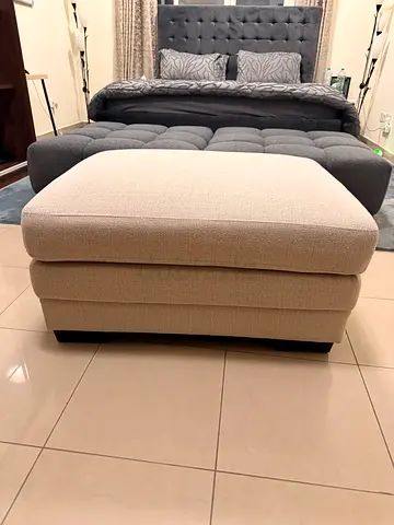 Beige Modular Ottoman / Footstool - Compact Upholstered Pouffe