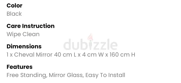 Free-standing Full Length Cheval Mirror - Black, 160 cm H