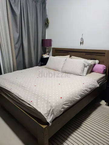 Solid Wood Queen Size bed frame with mattress and headboard - good condition
