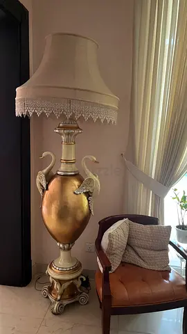 Vintage ornate floor lamp with swan details and fabric shade 2 PCS