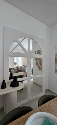 Large Decorative Wall Mirror with Window-Style Frame - White