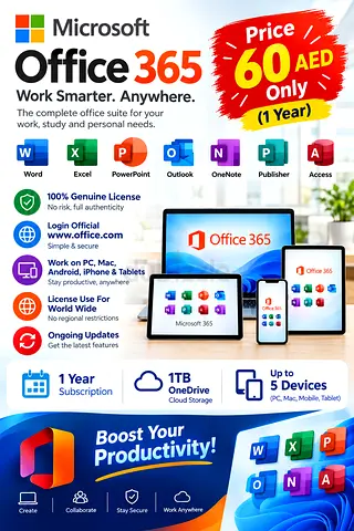 Microsoft Office 365 1-Year License (1TB OneDrive, Up to 5 Devices)