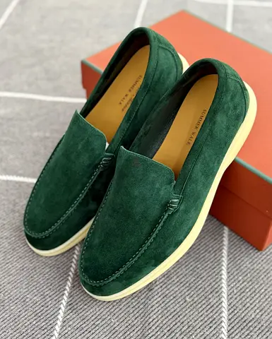 Green Suede Slip-On Loafers — Men’s Casual Shoes, Size Unspecified