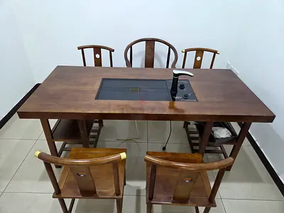 Solid Wood Tea Table with 6 Chairs - Built-in Kettle Area