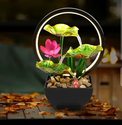 Indoor Tabletop Fountain Water Feature with Rocks & LED Ring Lights