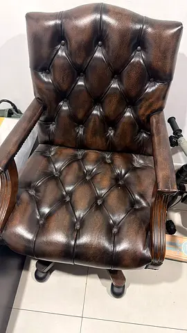 Used brown tufted leather office chair with wooden armrests Chesterfield Swivel Desk Chair – Leather
