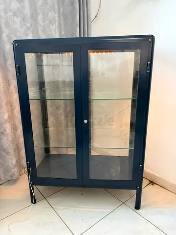 Metal and Glass Display Cabinet with Shelves (Blue) - Good Condition