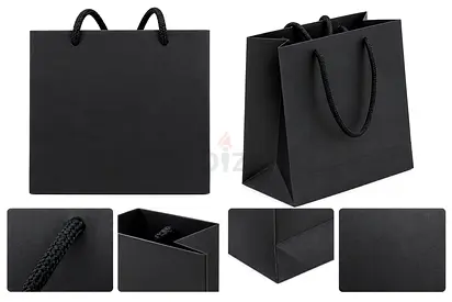 10 pieces of plain Black Matte Paper Gift Bags with Rope Handles - Small/Medium 25cmx20cm