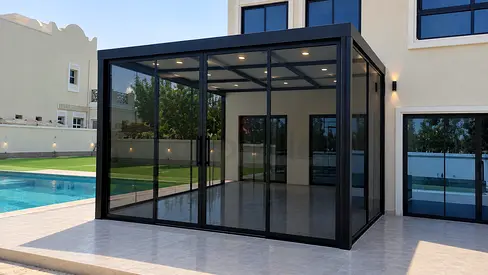 Aluminium Glass Outdoor Sunroom / Covered Patio Enclosure - Black Frame