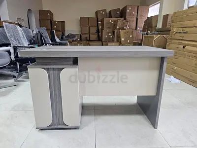 Compact Grey Office Desk with Built-in Storage Cabinet