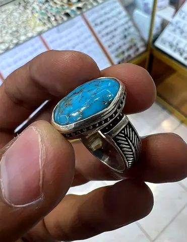 Sterling Silver Men’s Ring with Large Turquoise Stone