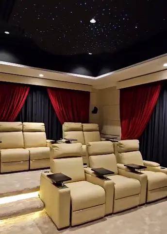 Set of 6 Beige Leather Recliner Cinema/Home Theater Chairs - 6 Months Used