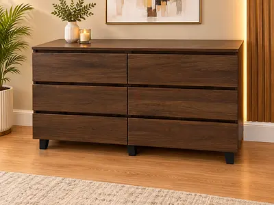 Dark Wood 6-Drawer Dresser / Chest - Modern, Good Condition