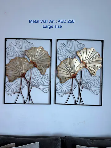 Pair of Large Metal Wall Art Panels - Ginkgo Leaf Design