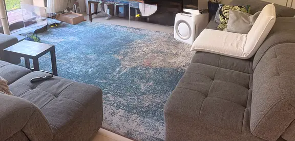 Modern Blue and Beige Abstract Area Rug