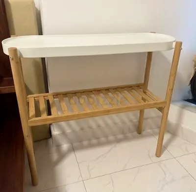 PLant Stand/Bedside/Bamboo Hallway Console Table with White Tray Top