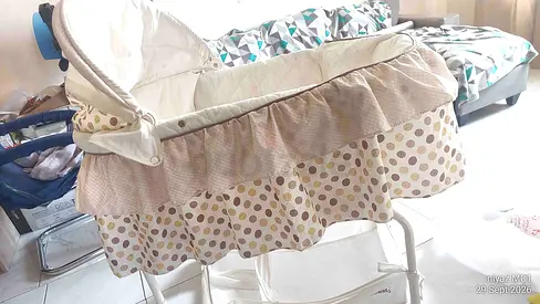 Baby Bassinet / Cradle in Beige Polka Dot - Good Condition