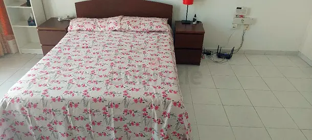 Queen size bed with one bedside table - good condition. Mattress included