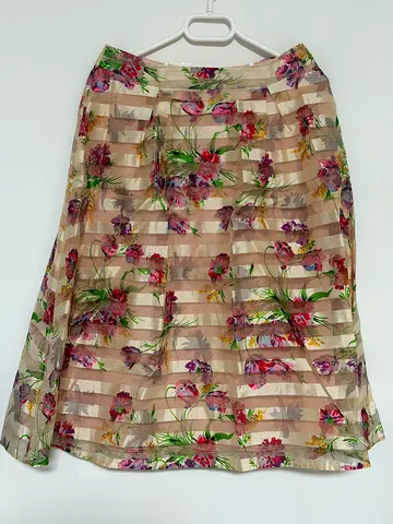 Lightweight floral striped midi skirt, size M