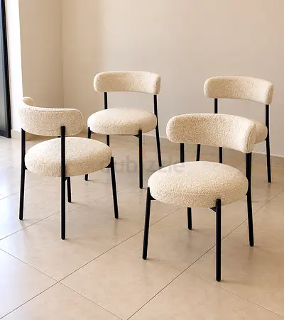 Set of 4 Modern Bouclé Dining Chairs with Black Metal Legs