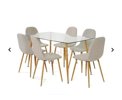 طاولة طعام - Glass Top Dining Table with six Grey Fabric Chairs very good condition- بيع مستعجل