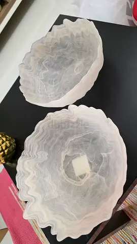 Set of 2 White Glass Bowls - Wavy Edge Centerpiece