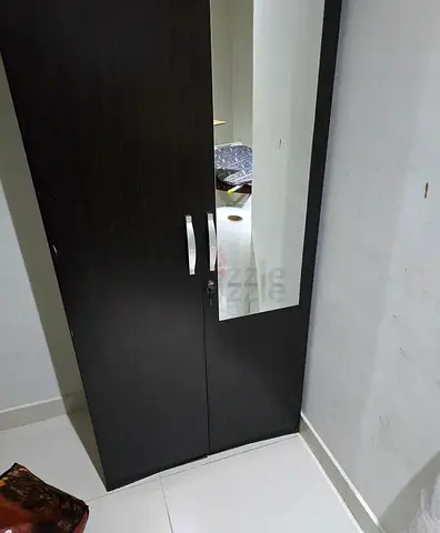 Dark Wood 2-Door Wardrobe with Mirror - Good Condition