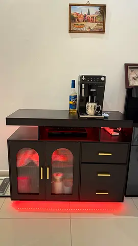 Dystler Coffee Bar Cabinet with LED Lights & Charging Station