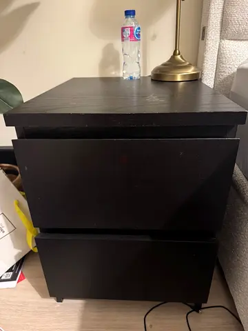 Dark wood bedside table / 2-drawer nightstand