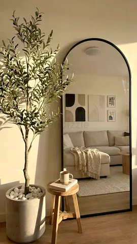 Large Arched Full-Length Floor Mirror with Black Frame
