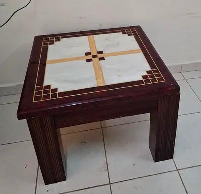 Square Wooden Coffee Table with Marble Inlay
